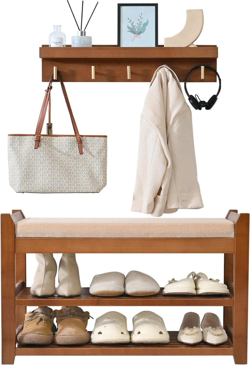 Shoe Rack for Front Door Entrance, 28” Entryway Bench with Coat Rack ...