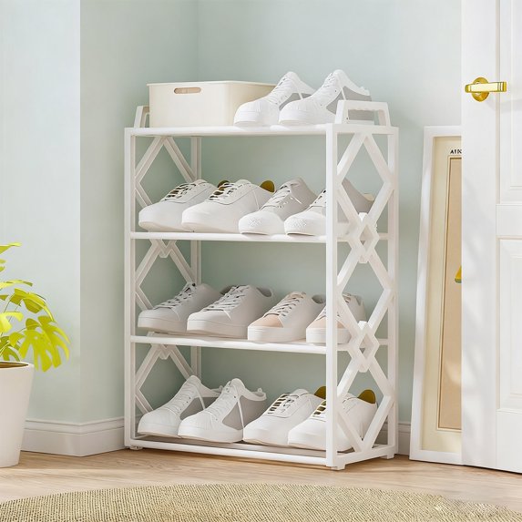 Shoe Rack for Front Door Entrance, 4 Tier Shoe Rack for Entryway, 8-12 Pairs of Shoes, Metal Shoe Rack Organizer, Free Standing Shoe Rack for Closet