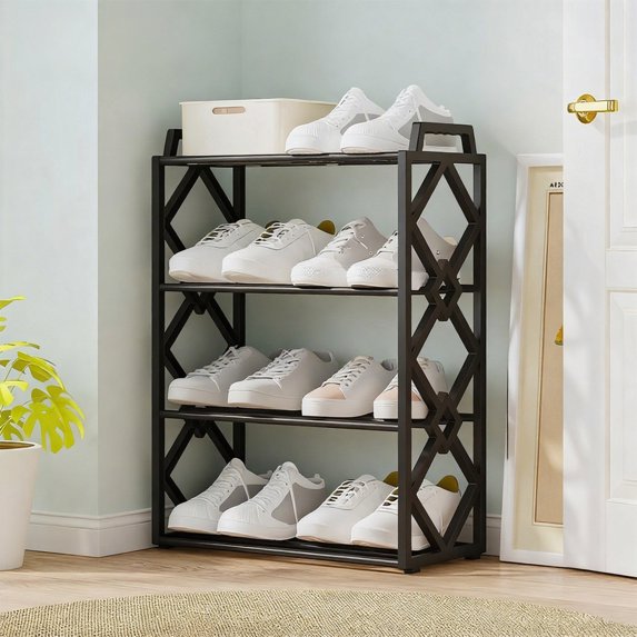 Shoe Rack for Front Door Entrance, 4 Tier Shoe Rack for Entryway, 8-12 Pairs of Shoes, Metal Shoe Rack Organizer, Free Standing Shoe Rack for Closet