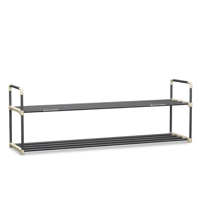 Black Stackable 2-Tier Metal and Plastic Shoe Rack