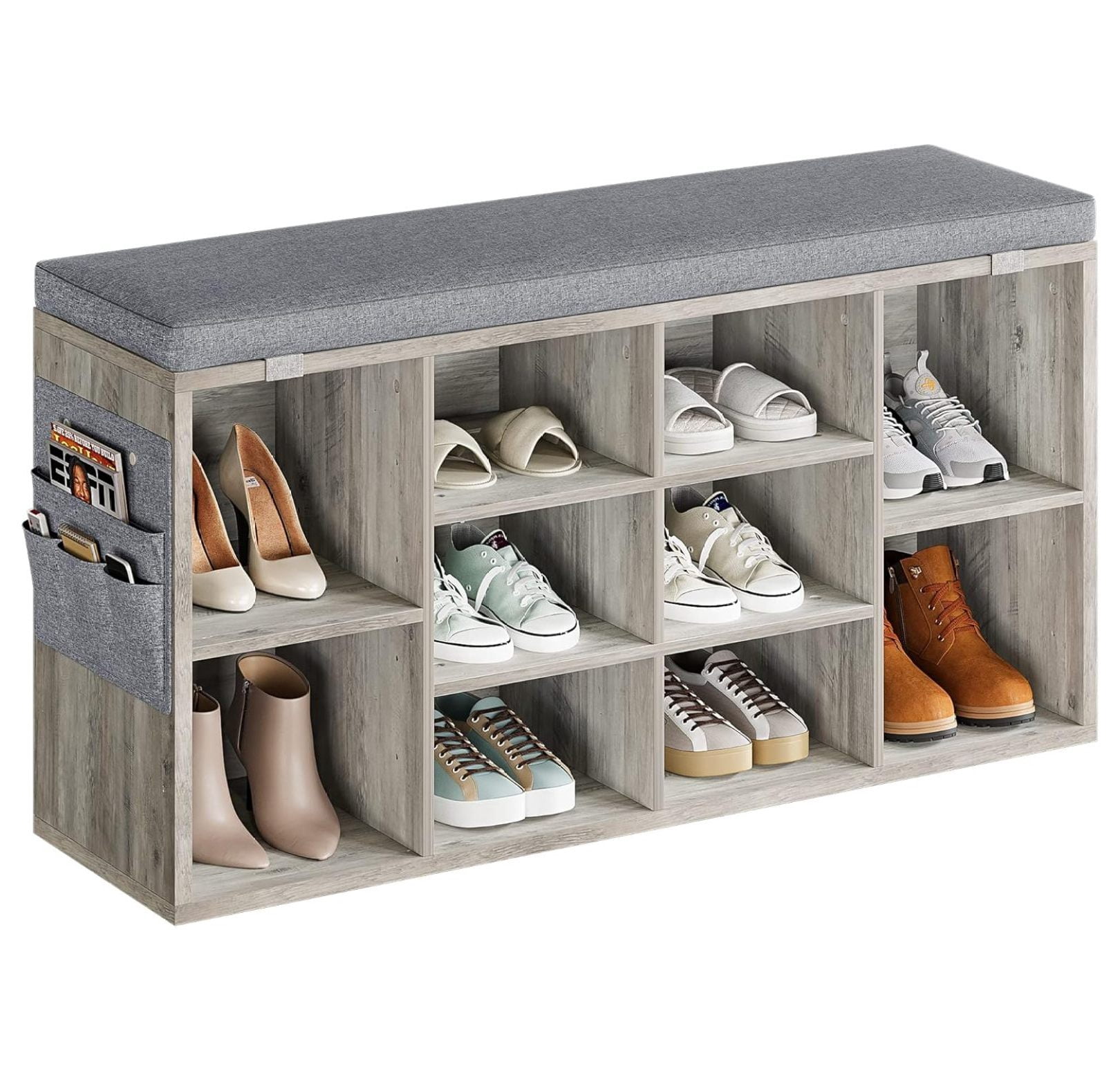 Cushion Rack Shoe Rack with Cushion, 10 Cubby Organizer for Entryway, Hallway ...