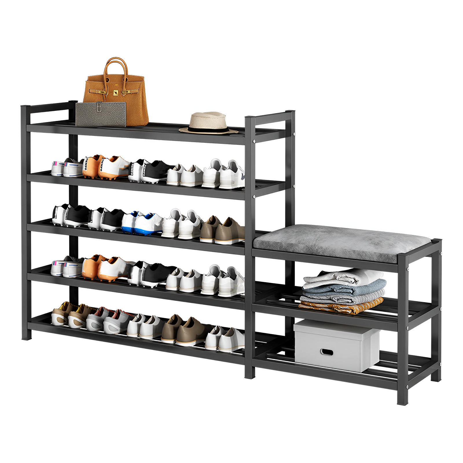 Shoe Rack with Cushioned Seat, Shoe Bench Rack for Entryway, 5Tier