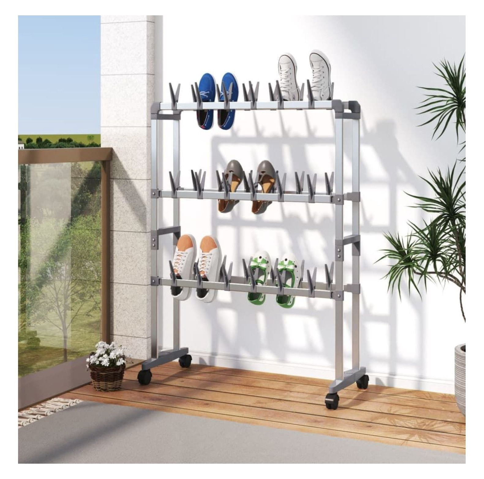 Shoe Rack with Wheels Silver 26