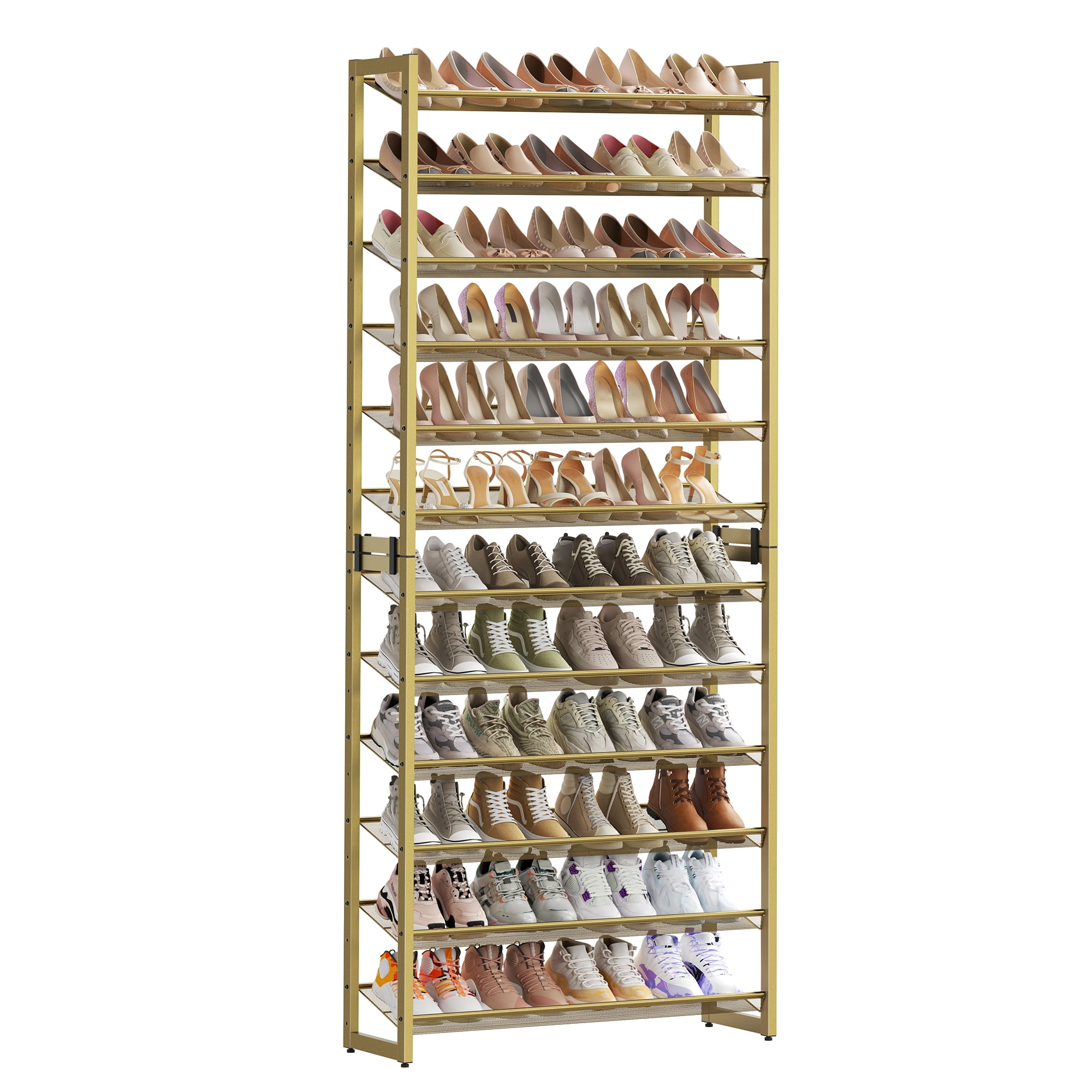 Gold 12-Tier Stackable Metal Shoe Storage Shelf