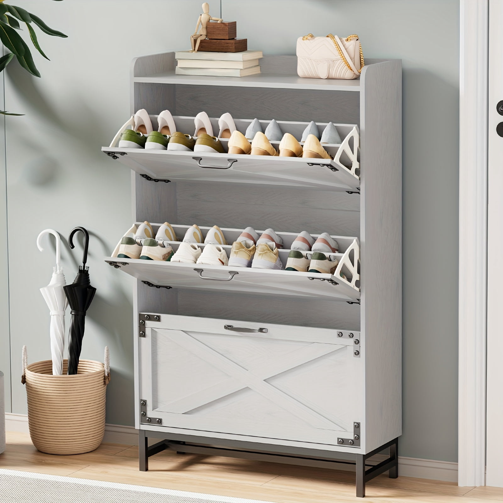 Shoe Racks: Shoe Storage Organizer with 2 Flip Drawers, Compact Cabinet ...