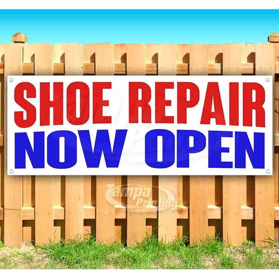 Shoe Repair Now Open 13 oz Vinyl Banner With Metal Grommets