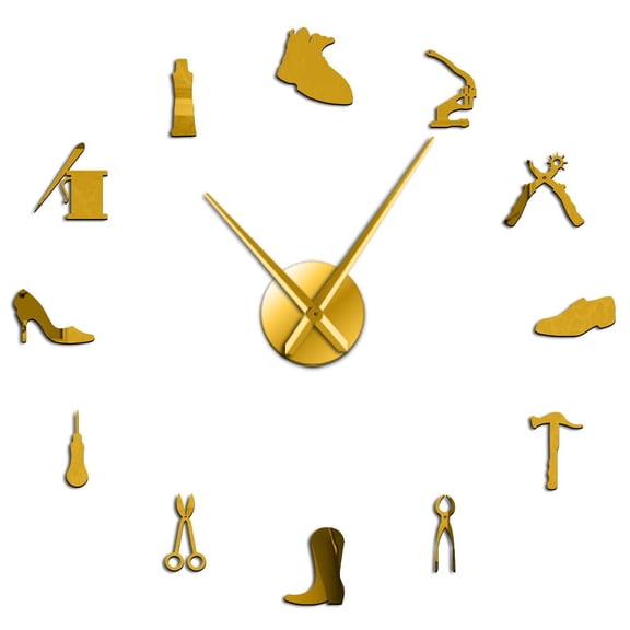 Shoe Repair Wall Art DIY Giant Wall Clock Cobbler Home Decor Frameless Large Wall Watch Shoe Store Shoe Archer Shoemaker Gift(Gold,27inch)