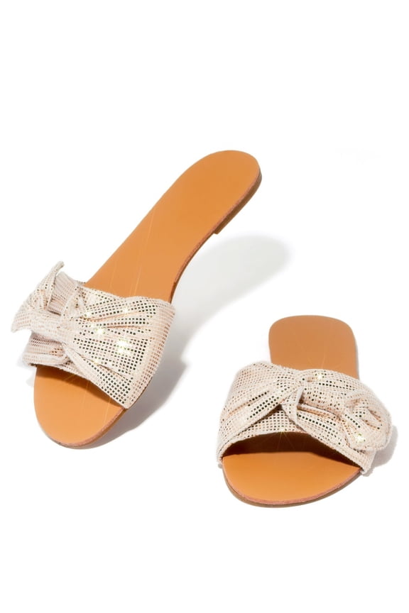 Shoe Republic Kentt Rose Gold Shimmer Flat open Toe Slide Mule Sandals (Rose Gold, 8.5)