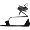 thumbnail image 1 of Shoe Republic LA Ripa Black Open Toe Closed Back Wrap Closure Flat Mules (Black, 8.5), 1 of 3