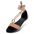 thumbnail image 1 of Shoe Republic LA Ripa Taupe Open Toe Closed Back Wrap Closure Flat Mules (Taupe, 7.5), 1 of 3
