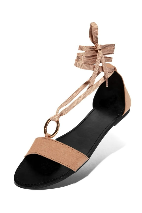 Shoe Republic LA Ripa Taupe Open Toe Closed Back Wrap Closure Flat Mules (Taupe, 8)