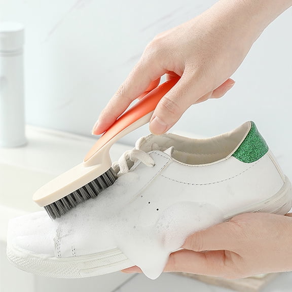Shoe Scrubber, Footwear Brush, Plastic Cleaning Tool for Shoes and Clothing with Soft Hard Bristles, Non-Slip Handle, 1-Pack