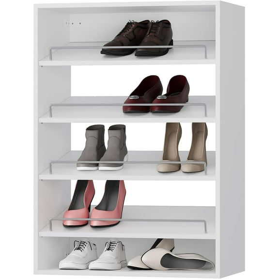 Shoe Shelf Short Tower Closet Unit, Modular Closet System, Wood Closet System Organizer with Storage for Walk In Closets, Clothing Rack for Hanging Clothes, Bedroom, White, 31.5"W