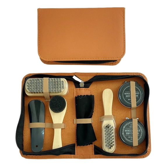 Shoe Shine Kit, 7 Piece Travel Shoe Polishing Set with Brushes and Shoe Polish, Portable Leather Shoe Care Kit for Boots, Sneakers and Dress Shoes