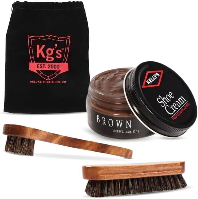 Shoe Shine Kit Includes Polish, Horsehair Brush, Applicator, and Storage Bag
