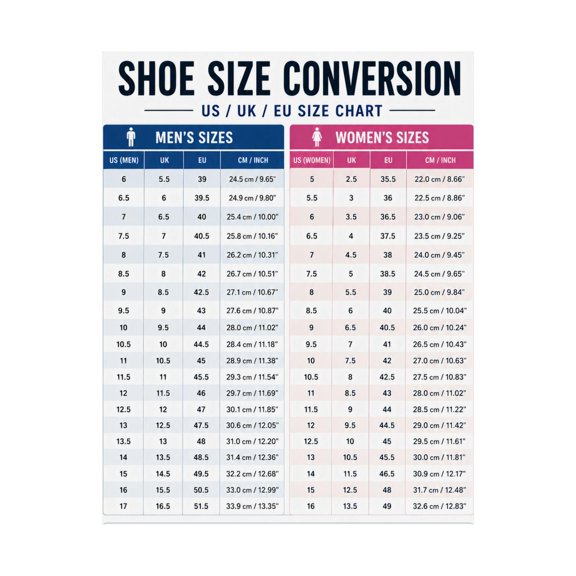 Shoe Size Conversion Chart Magnet Poster for Fridge