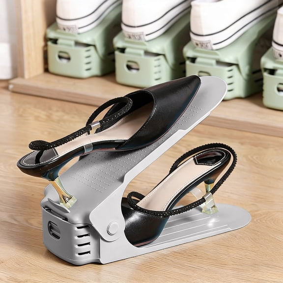 Shoe Slot Organizer 2 Pack - Adjustable Shoe Stacker for Closet Storage, Space Savers 50%, Double Layer Stackable Shoe Holder Rack for Sneakers Heels and Flat(Gray)