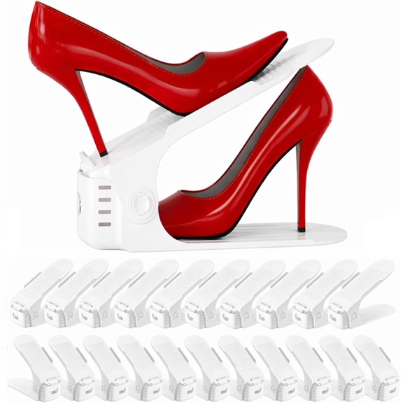 Shoe Slot Organizer 20 Pack - Adjustable Shoe Stacker for Closet Storage, Space Savers 50%, Double Layer Stackable Shoe Holder Rack for Sneakers Heels and Flat(White)