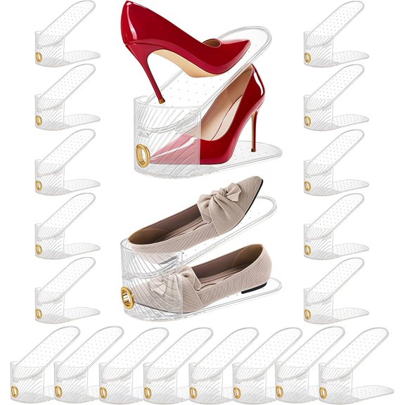 Shoe Slot Organizer 20 Pack,Adjustable Slot Organizer for Pairs of Shoes, Space Saver, Double Deck Riser Rack, Double-Layer Design for Shoe Slots Organizer for Closet.(Clear, 20 Pack)