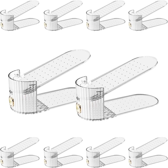 Shoe Slot Organizer,Adjustable Shoe Stacker for a Pair of Shoes,Shoe Holder Space Saver,Double Deck Shoe Riser Shoe Rack,Shoe Organizer for Closet (Clear, 10 Pack)