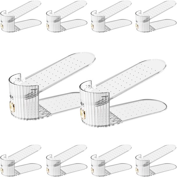 Shoe Slot Organizer,Adjustable Stacker for a Pair of Shoes,Shoe Holder Space Saver,Double Deck Riser Rack,Shoe Organizer Closet (Clear, 10 Pack)