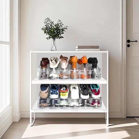 Shoe Slots Organizer, 12PCS Adjustable Double Layer Stack Shoe Rack, 50% Space-Saving Storage Holder