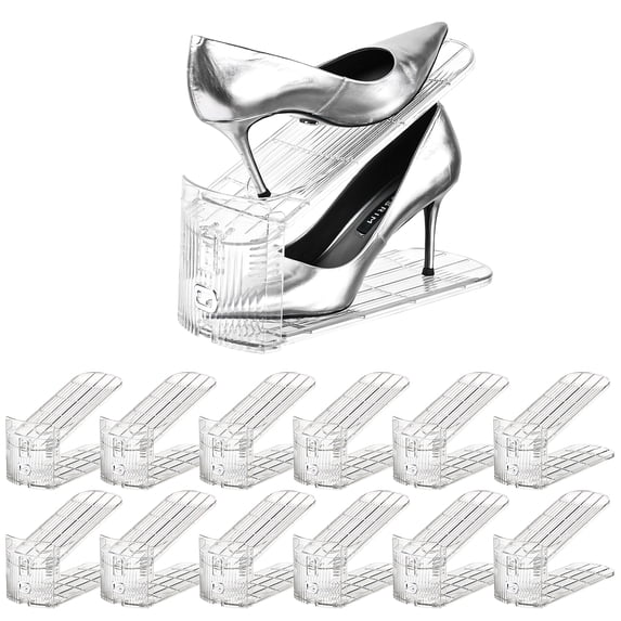 Shoe Slots Organizer,12Pack Clear Shoe Stackers for a Pair of Shoes,Adjustable Shoe Rack with Three Levels,Shoe Storage Shoe Space Saver