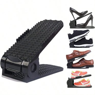 Naysku Adjustable Shoe Stacker - Double Layer Organizer For Closet Space Saving (Black, 10-Pack)