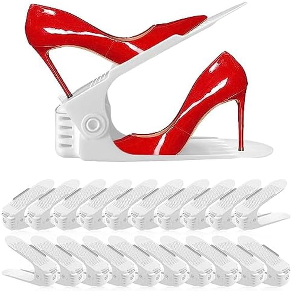 Shoe Slots Organizer 20 Pack - Shoe Stackers, Space Savers 50%, 4 Levels Adjustable, Double Layer Holders for Closet, White