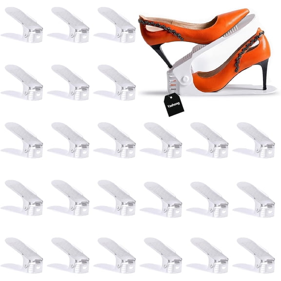 Shoe Slots Organizer, 24PCS Adjustable Double Layer Stack Rack, 50% Space-Saving Storage Rack Holder, White