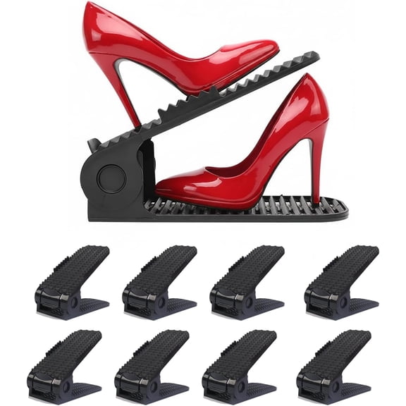 Shoe Slots Organizer, 8 count 4-Level Adjustable Shoe Rack Stacker, Organizador de Zapatos, Double Deck Shoe Holder for Closet Storage, No Assembly Needed, Black