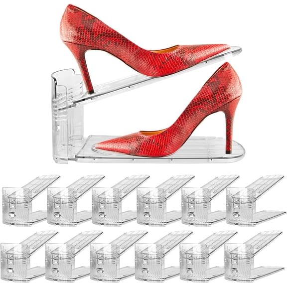 Shoe Slots Organizer, Boutique Display Style Shoe Stacker for A Pair of Shoes, Separable Shoe Rack for Closet Organization, 3 Adjustable Narrow Shoe Rack (Clear, 12 Pack)