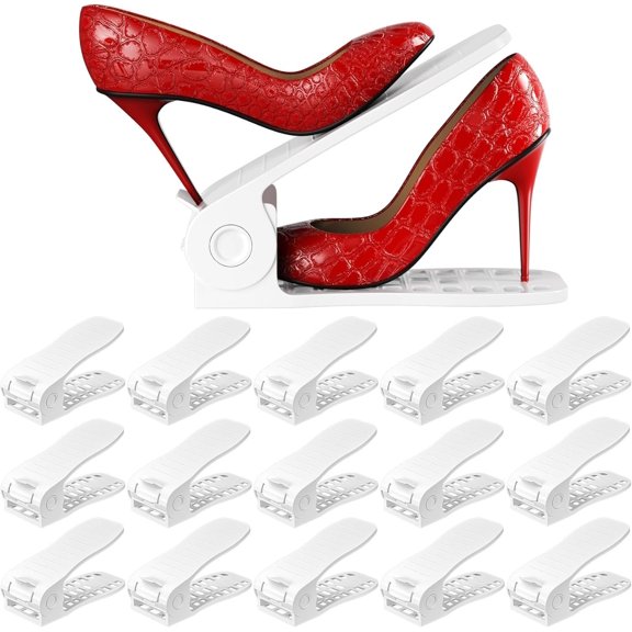 Shoe Slots Organizer for Closet,16 Pack Upgraded Thickned Shoe Storage Space Saving Shoe Rack, Closet Shoe Organizer Shoe Holder Shoe Stackers for Closet Organization(White)