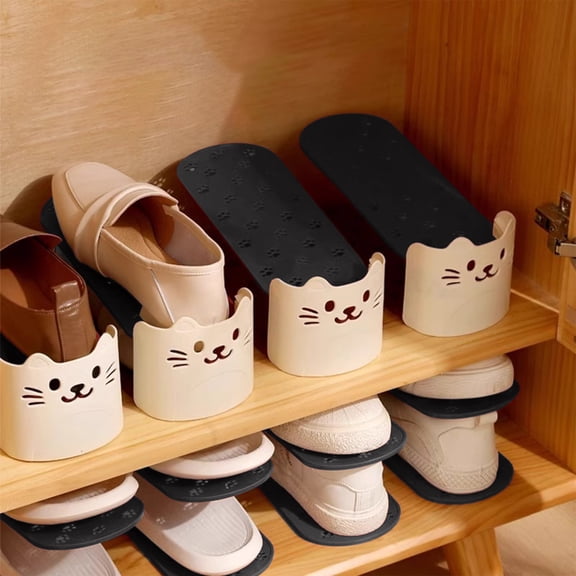 Shoe Slots Organizer, Double Deck Shoe Rack Holder Shoe Stack for Closet Organization, Sneakers Display Tray Rack, Kitten Design, Integrated Structural Design, No Assembly Required