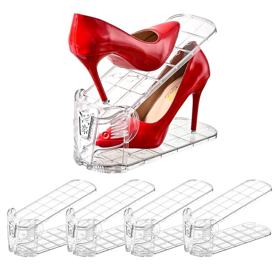 Shoe Slots Organizer,Elephant Shoe Rack Stable and Thick,Clear Shoe Stacker with 3 Adjustable Level for Sneakers Display (Transparent - Silver, 4Pack)