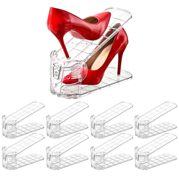 Shoe Slots Organizer,Elephant Shoe Rack Stable and Thick,Clear Shoe Stacker with 3 Adjustable Level for Sneakers Display (Transparent - Silver, 8Pack)