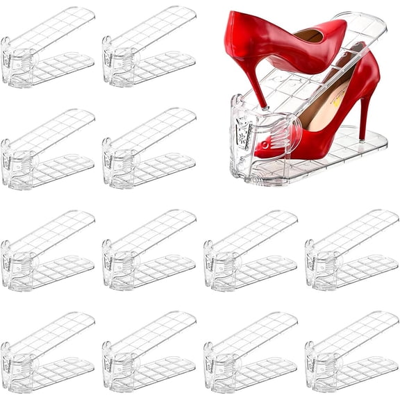 Shoe Slots Organizer,Elephant Shoe Rack and Thick,Clear Shoe Stacker with 3 Adjustable Level for Sneakers Display (Transparent - , 12Pack)