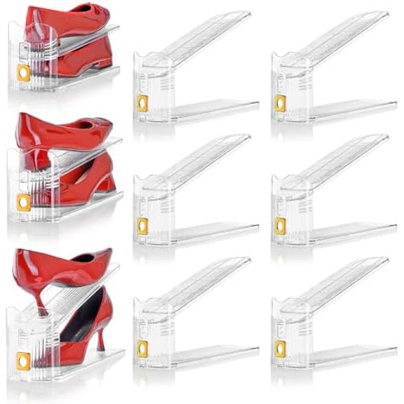 Shoe Slots Organizer for Closet, 6 Pack Shoe Stacker Organizer, Shoe Storage Space Savers 50%, 3 Levels Adjustable Shoe Racks for Closet Organization