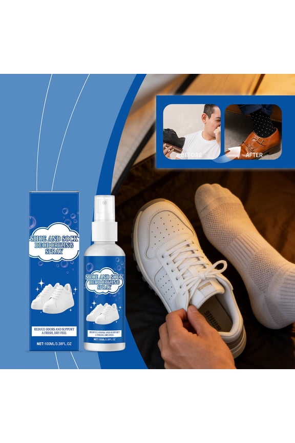 Shoe and Sock Deodorizer Spray,Long-Lasting Foot Odor Eliminator for Sneakers Boots Shoes Closets,Safe Natural Household Deodorizer for Travel Home Gym Locker Shoe Cabinets Indoor Footwear-A