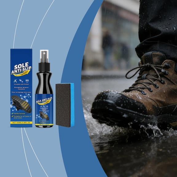 Shoe Sole Spray | Anti-Slip Coating Kit | Transparent Friction Booster for Indoor Outdoor Sports Use, Works on Rubber, Leather, PVC, Includes Sponge Wipe, 100ml