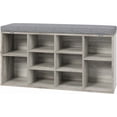 thumbnail image 1 of Shoe  with Storage - 10-Cubby Entryway  with Thick Cushioned Seat, Adjustable Shelves & Storage Bag, Shoe Rack Organizer for Mudroom, Hallway, Living Room, Grey, 1 of 8