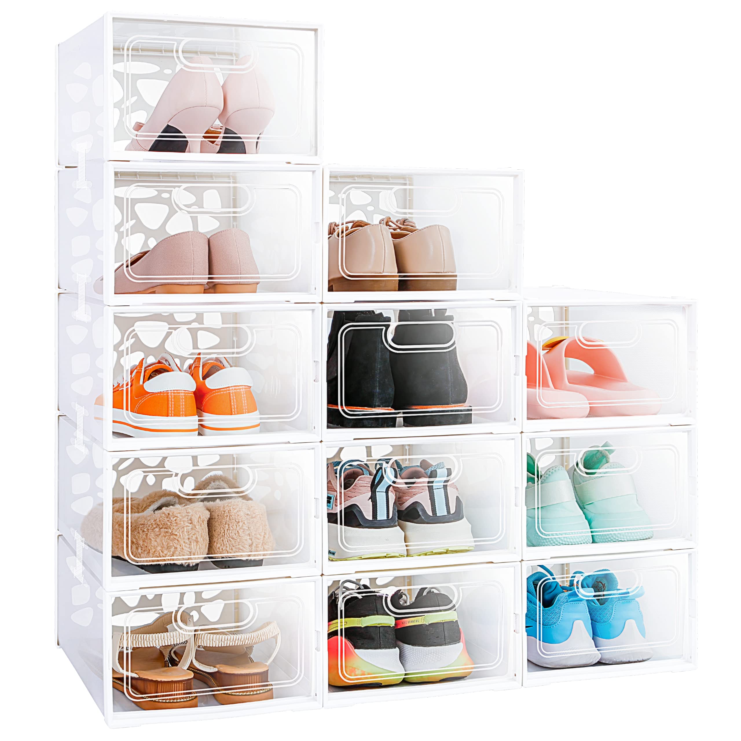 Shoe Storage, 12 Pack, Shoe Boxes Clear Plastic Stackable, 13” x 9” x 5 ...