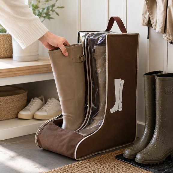 Shoe Storage Bag, Dust Proof Tall Short Boot Shoe Organizer for Entryway with Carry Handle, Portable Footwear Protector Pouch for Closet Wardrobe Travel, Brown, Brown