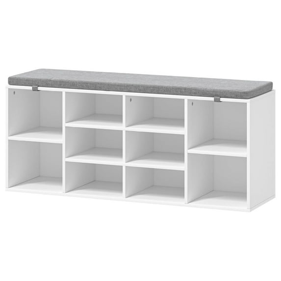 Shoe Storage Bench, 10 Cubbies Shoe Bench, Storage Entryway Bench with Removable Cushion, Space Saving Storage Shoe Rack Bench, 41 x 12 x 16.75 Inches 41" White