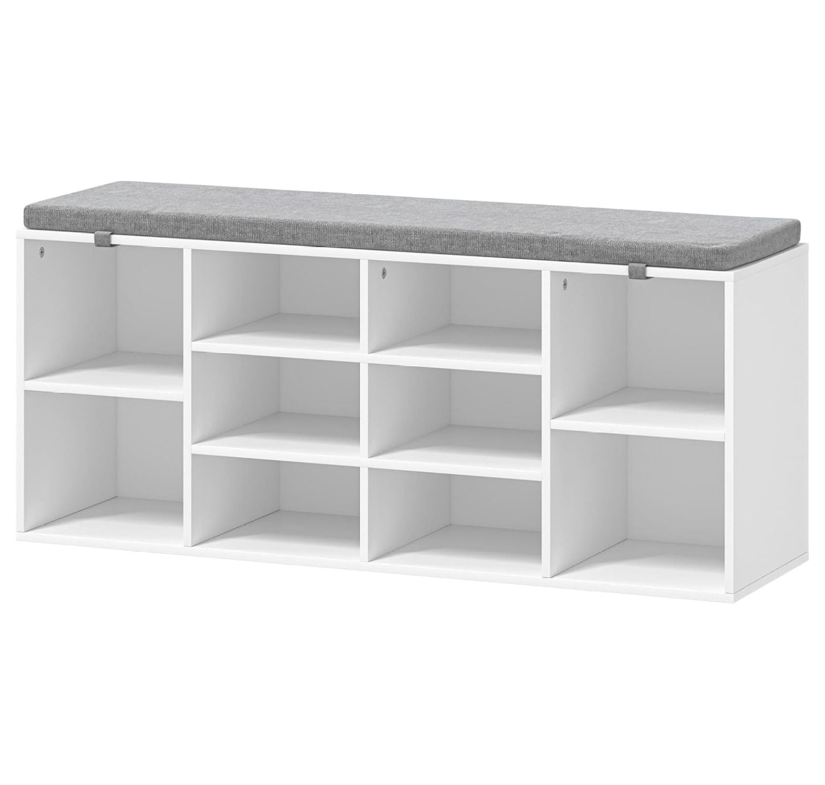 White 10-Cubby Shoe Storage Bench with Cushion Seat
