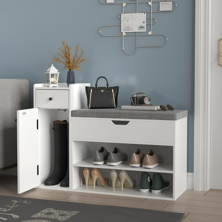 Shoe Storage Bench, 2-Tier Farmhouse Entryway Bench with Lift Top