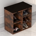 thumbnail image 1 of Shoe Storage Bench, 5 Cubbies Shoe Bench with Cushion, 20 Inch Entryway Shoe Organizer, Cubby Shoe Rack with Adjustable Shelves for Entryway Hallway Bedroom Apartment, Rustic Brown, 1 of 7