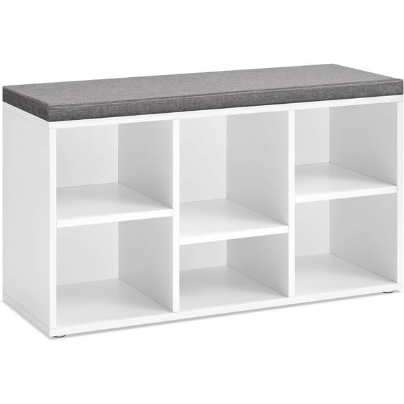 Shoe Storage Bench,6 Cubbies Storage Rack Bench with Removable Padded Seat, Space Saving Shoe Shelf for Entryway, Living Room, Hallway, Bedroom,Brown