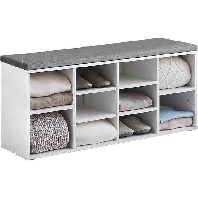 Shoe Storage Bench, Cubby Shoe Rack Entryway Bench, 3Tier Shoe Rack