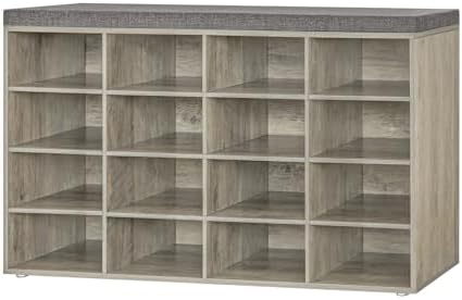 Shoe Storage Bench with Cushion, Cubby Rack with 12 Cubbies, Adjustable ...